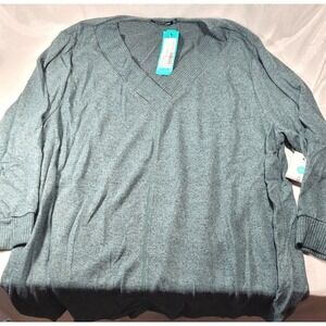 Stitch Fix Pink Clover Kalliyan V Neck Brushed Knit Top - Dark Green - Size 1X